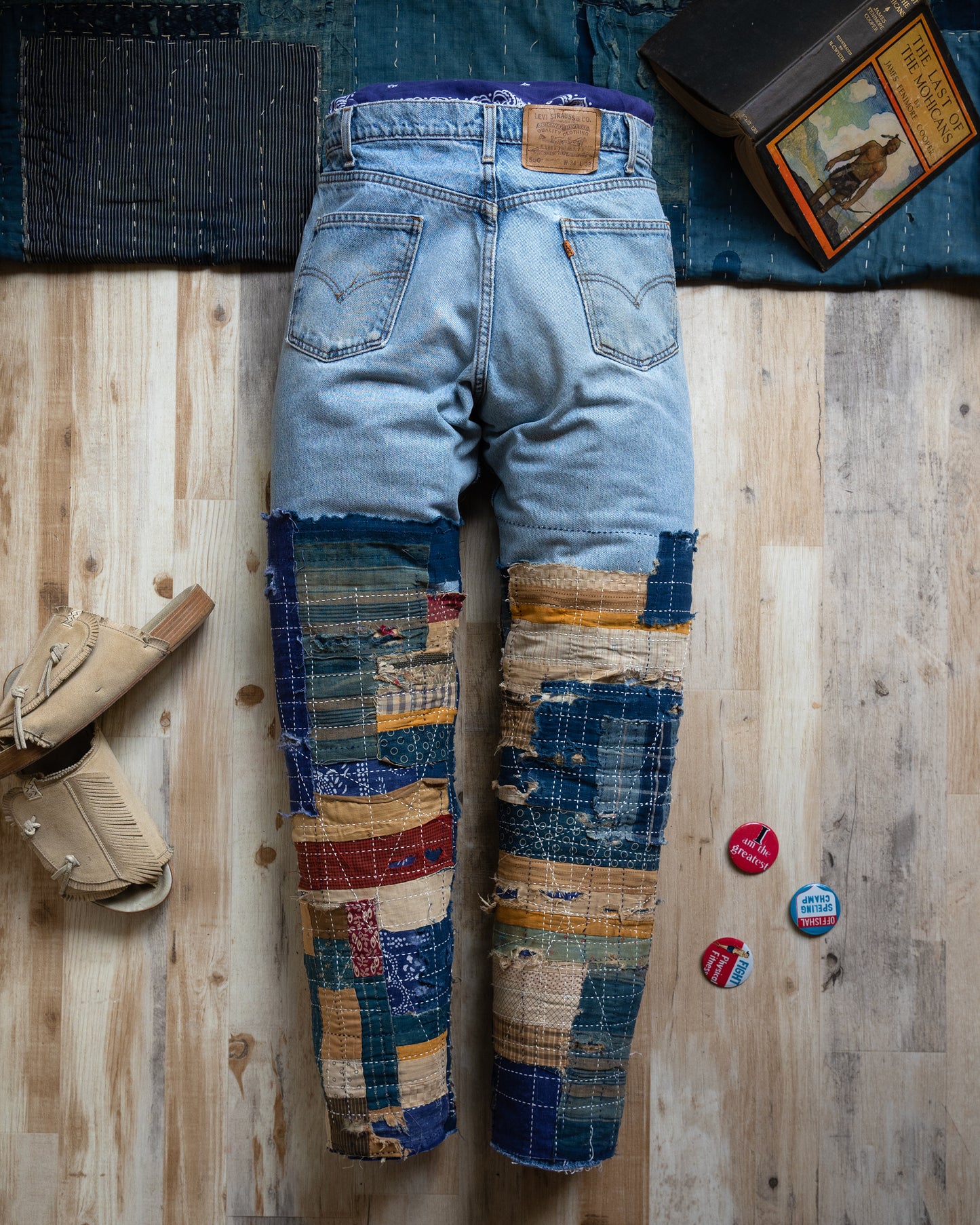 "Memories" Composted Levi's 550 Orange Tab Jeans