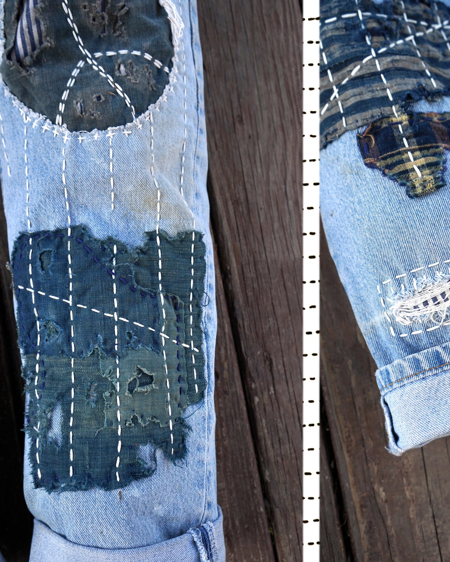 "All that shimmers” Composted Levi's 501 Boro Denim