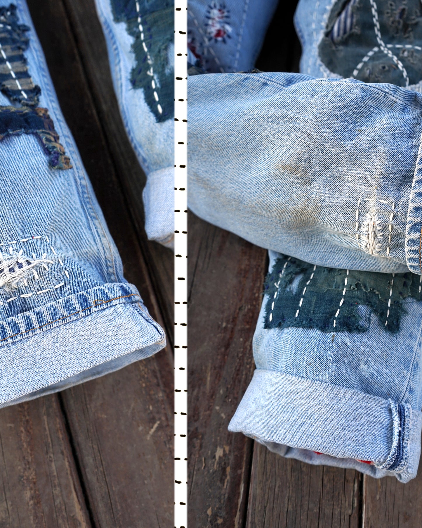 "All that shimmers” Composted Levi's 501 Boro Denim